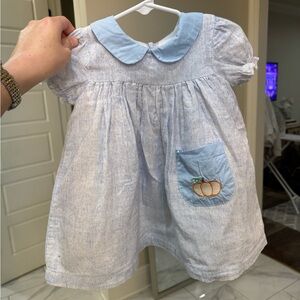 Adorable Blue Baby Dress with Pumpkin Pocket